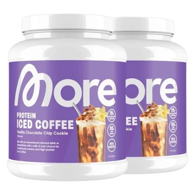 Abbildung von MORE Protein Iced Coffee, 2 x 500g, Vanilla Chocolate Chip Cookie, Eiskaffee mit wertvollen Proteinen, wenig Zucker und Fett made in Germany