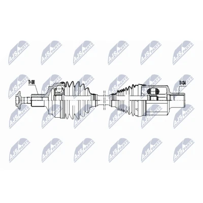 Abbildung von NTY NPW ME 060 Antriebswelle Vorderachse links 497 Automatikgetriebe MERCEDES BENZ: C Klasse Limousine, T modell