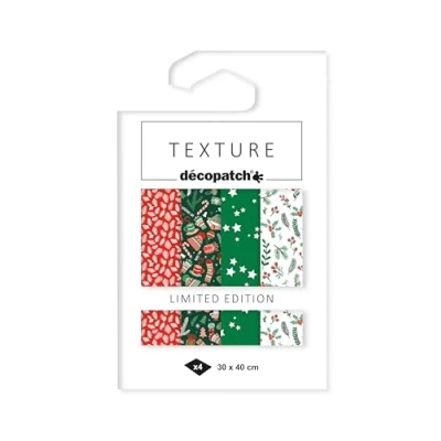 Abbildung von Décopatch TD897C Packung mit 4 Bogen Papier 30x40 cm, Texture Metallic Effekt, Weihnachten Cozy, 1 Pack