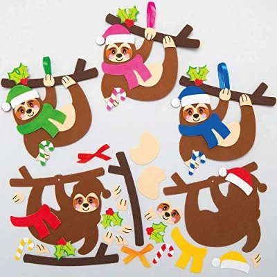 Abbildung von Baker Ross AX574 Weihnachtsfaultier Mix &amp; Match Deko Anhänger Bastelset für Kinder 8 Stück, Festliche Kreativsets und Bastelbedarf zum Basteln Dekorieren zur Weihnachtszeit,