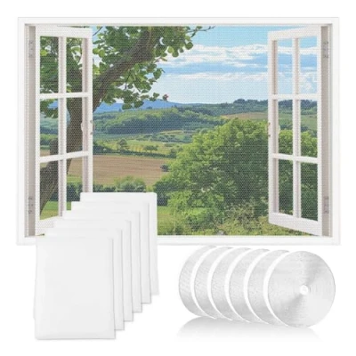 Abbildung von 6pcs Fliegengitter fenster, Zuschneidbar 130x150cm, Fliegennetz Insektenschutz Selbstklebend Fenster mit 6 Rollen Klebeband (Weiß)