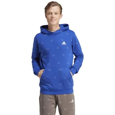 Abbildung von adidas Men&#039;s Seasonal Essentials Monogram Graphic Hoodie Sweatshirt, semi Lucid Blue/White, XXL