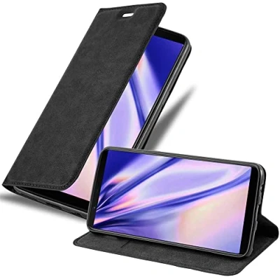 Abbildung von Cadorabo Hülle kompatibel mit OnePlus 5T aus Premium Kunst Leder Flip Klappbare Stoßfeste Magnetische [Standfunktion] [Kartenfächern] Cover für Tasche in Schwarz