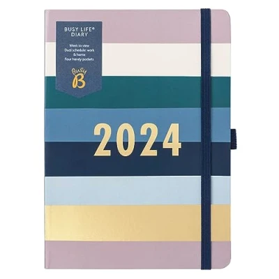 Abbildung von Busy B Life Terminkalender von Januar bis Dezember 2024 Streifen A5 Wochenplaner mit doppeltem Terminplaner, Stifthalter und Steckfächern