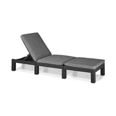 Abbildung von Allibert by Keter Daytona Deluxe Sonnenliege für Garten, Terrasse &amp; Balkon mit verstellbarem Kopfteil, grau, inkl. Auflage, Gartenliege aus Kunststoff, flache Rattanoptik, 195x65x25,5 cm