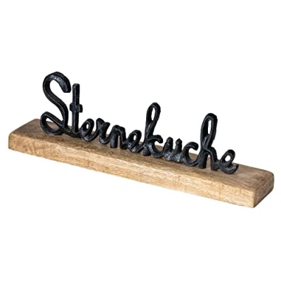 Abbildung von Levandeo® Deko Schriftzug, Schriftzug Sterneküche L30cm Metall Schwarz Mango Holz Tischdeko