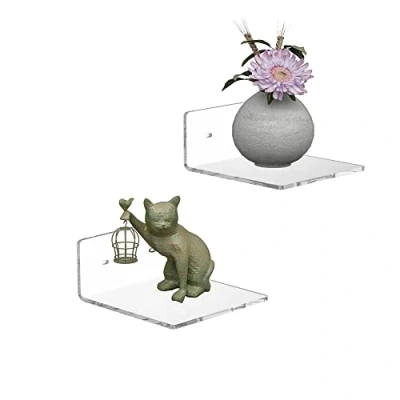 Abbildung von Sezanrpt 15cm Acryl kleine Wandregale, klares schwimmendes Regal für die Wandmontage, Display Ledges Funko Pop Figuren, Wohnkultur, Wohnzimmer, Spielzimmer, Pflanzen, 2 Pack