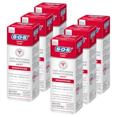 Abbildung von SOS Derma Care Anti Rötungen Creme (6x50 ml) reduziert Hautrötungen im Gesicht intensive Gesichtspflege gegen Rosacea, Couperose, rote Äderchen &amp; Neurodermitis mit MicroSilber