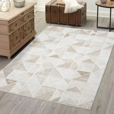Abbildung von carpet city Teppich Wohnzimmer Creme 200x290 cm Klassisch Modern Geometrisches Muster Teppiche Kurzflor Schlafzimmer, Esszimmer