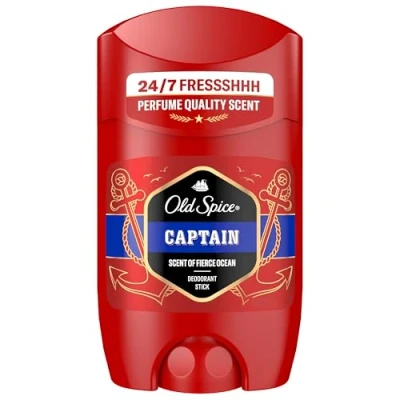 Abbildung von Old Spice Captain Deo Stick für Männer, 50ml, 48H Frische, langanhaltender Duft in Parfümqualität, 0% Aluminiumsalze, keine Flecken auf Schwarz &amp; Weiss, hergestellt aus 50% recyceltem Plastik