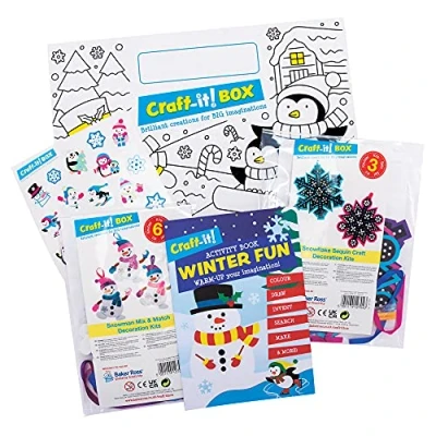 Abbildung von Baker Ross CBS014 FBA Winterkunst und Bastelset für Kinder zwei lustige kreative Kits, Aufkleber Aktivitätenbuch Jungen Mädchen.