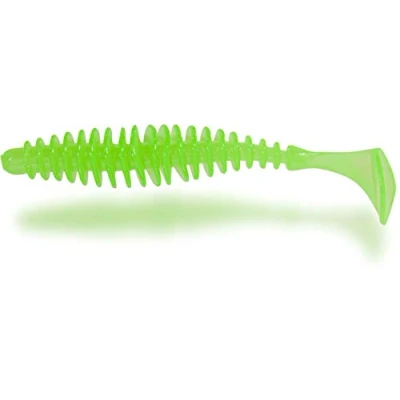 Abbildung von Magic Trout Premium T Worm Angel Zubehör Forellen Angeln Gummifisch mit Paddle Schwanz, neon grün, 5,5 cm