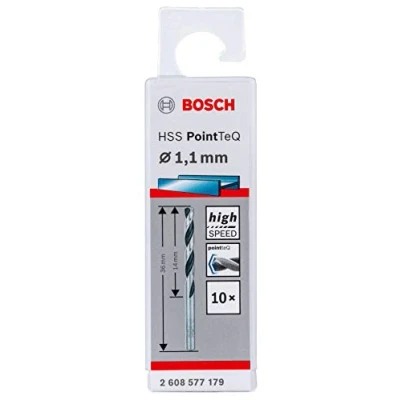 Abbildung von Bosch Professional 10 Stück HSS Spiralbohrer PointTeQ (für Metall, 1,1 x 14 36 mm, Zubehör Bohrschrauber)