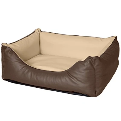 Abbildung von CopcoPet Hundebett Rocco Orthopädisch Mocca 70 x 55 cm Wendebett aus pflegeleichtem Kunstleder Waschbar, bequem &amp; gelenkschonend Mit erhöhtem Rand Für kleine Hunde, formstabil