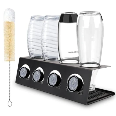 Abbildung von HXC BLG Flaschenhalter für Soda Stream 4er Flaschen Edelstahl Abtropfhalter Abtropfständer mit Deckelhalter SodaStream Crystal &amp; Emil