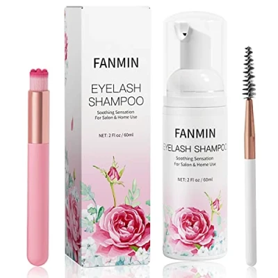 Abbildung von Wimpernverlängerungs Shampoo &amp; Bürste + Mascara Zauberstab, Wimpern Shampoo, schäumender Reiniger für professionelle Salons und häusliche Pflege, Waschen Extensions natürliche 60ml