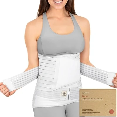 Abbildung von KeaBabies Revive 3 in 1 Postpartum Gürtel für Damen Bauchgurt nach Geburt Kaiserschnitt, Rückbildungsgürtel Geburt, Bauchband Schwangerschaft (Matte White, M/L)