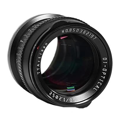 Abbildung von TARTISAN 50mm F1.2 Objektiv APS C MF für Panasonic/Olympus/Lumix M43 Mount Kameras EPM1 EPM2 E P3 P5 M1 M5 M10IIl Pen F G1 G2 G85 GF1 GF2 GF3 GF5 GM5 GM10 GH1 GH4 GH5 und mehr(Schwarz)