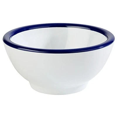Abbildung von APS 84492 Schale ENAMEL LOOK, Ø 13 cm, Höhe 6,5 Melamin, weiß mit blauem Rand