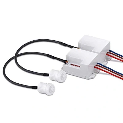 Abbildung von conecto Infrarot Bewegungsmelder Einbau innen Unterputz Mini klein Fast unsichtbar LED 360 Lichtsteuerung IP20 Dämmerungssensor (2er Set), weiß