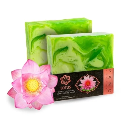 Abbildung von Panu Seifen Lotus Vegane Duschseife für alle Hauttypen Naturseife als festes Duschgel und Shampoo Premium Soap Bar Natürlicher Duschbrocken