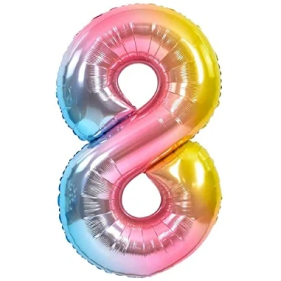 Abbildung von Luftballon 8. Geburtstag Zahl 8 Mehrfarbig Pastell XXL Riesen Folienballon 100cm Geburtstagsdeko Ballon Deko zum Geburtstag. Fliegt mit Helium.