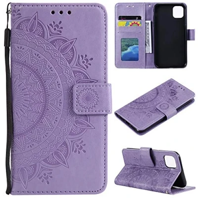 Abbildung von CoverKingz Handy Tasche kompatibel mit iPhone 13 Pro Handycase Kartenfach Handyschutzhülle Cover Smartphonehülle klappbar Motiv Mandala Lila
