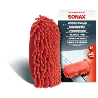 Abbildung von SONAX Microfaser Schwamm (1 Stück) für die besonders gründliche Autowäsche mit zwei unterschiedlichen Seiten, Art Nr. 04281000, Rot