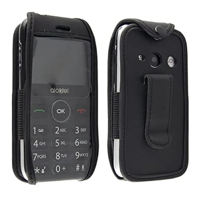 Abbildung von caseroxx Hülle Ledertasche mit Gürtelclip für Alcatel 2019G aus Echtleder, Tasche und Sichtfenster in schwarz