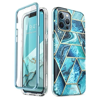 Abbildung von i Blason Glitzer Hülle für iPhone 12 Pro Max (6.7&#039;&#039;) Handyhülle 360 Grad Case Bumper Schutzhülle Bling Cover [Cosmo] mit Displayschutz 2020, Blau
