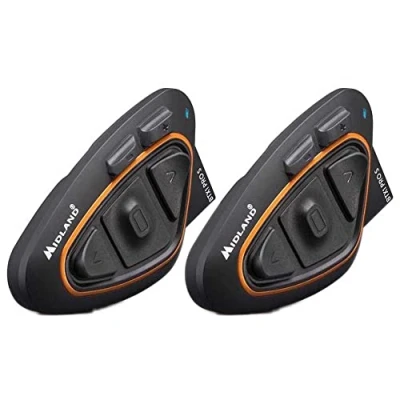 Abbildung von Midland BTX1 Pro S Twin C1411.05, Duo Bluetooth Kommunikationssystem für Motorradfahrer, IPX6 wasserdicht, Geräuschunterdrückung, Bike to Bike, 23h Akku, 800 m Reichweite, UKW Radio über App