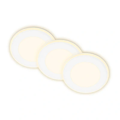 Abbildung von BRILONER 3er Set LED Einbaustrahler 230V mit Nachtlichtfunktion, Flächen und Ringe sep. schaltbar, Speicherfunktion, Spot, flach, Deckenspots, Einbauleuchten, Wohnzimmer, 68mm, 93x30mm, Weiß