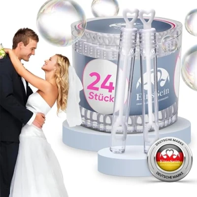 Abbildung von EinsSein 24x Seifenblasen Hochzeit Herzgläschen Box Weiss gastgeschenke für die hochzeits luftblasen Herz verlobung Herzform seifenblase Ideen hochzeitsdeko Mini hochzeitsseifenblasen