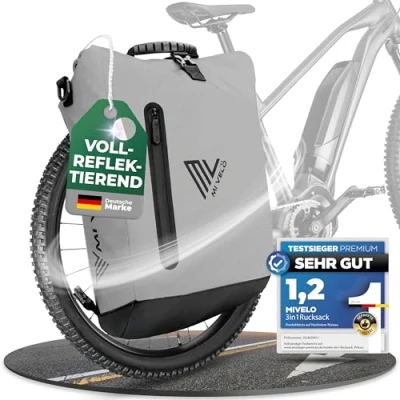Abbildung von MIVELO 3 in 1 Fahrradtasche Rucksack Schultertasche wasserdicht 100% PVC frei, mit Laptopfach und Schloss, für Fahrrad Gepäckträger STK (Vollreflektierend, 20L)