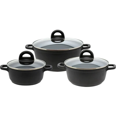Abbildung von Elo Basic Topf Set &quot;Black&quot;, Aluminiumguss, (Set, 10 tlg., 4 Töpfe, 3, Deckel, 2 Pfannen, 1 Paar Pfannenschoner)