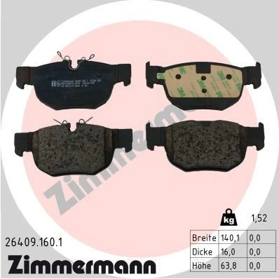 Abbildung von ZIMMERMANN 26409.160.1 Bremsbelagsatz für Verschleißwarnanzeiger vorbereitet Foto entspricht Lieferumfang JAGUAR: F Pace