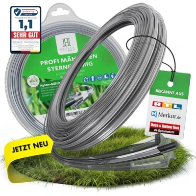 Abbildung von Heckenpracht® Profi Rasentrimmer Faden 3mm ⌀ x 400m sternförmig für &amp; Freischneider Extrem scharf Nylon Mähfaden trimmerfaden Motorsense
