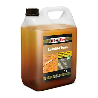 Abbildung von Isolbau Leinöl Firnis 5 Liter für Holz Holzschutz Außen und Innen Wetterfest Doppelt gekochtes Holzöl als natürlicher Schutz Möbel Wasserabweisend