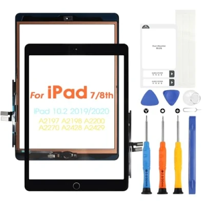 Abbildung von für iPad 7 2019 / 8 2020 Touchscreen Digitizer Bildschirm iPad7 iPad8 Ersatz A2197 A2198 A2200 A2270 A2428 A2429 A2430 mit Home Button &amp; Reparatur Kit (Schwarz)