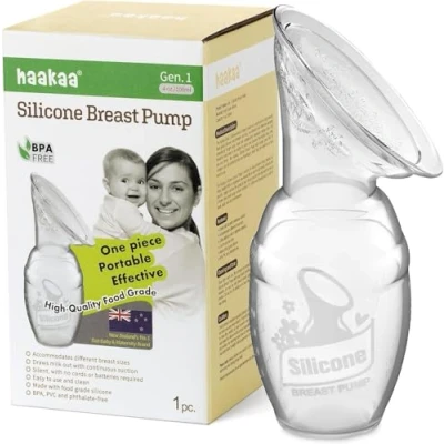 Abbildung von haakaa Silikon Milchpumpe &amp; Muttermilchauffänger, 100 ML Handmilchpumpe, Transparent Manuelle Brustpumpe, Gesund und Harmlos