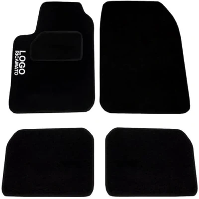 Abbildung von Rebeca Shop® Kompatible Auto Fußmatten für Polo, aus schwarzem Teppichstoff, anpassbare Teppiche, gesticktes Logo, verstärktes Absatzpolster