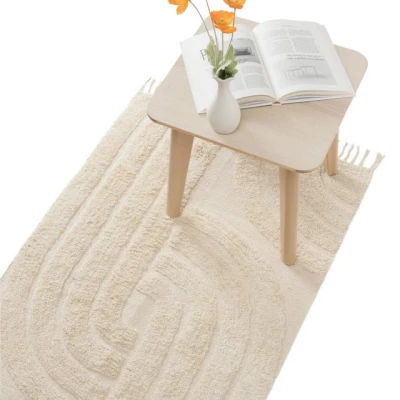 Abbildung von Wolldecke Teppich Läufer für Schlafzimmer 80 x 150 cm waschbar, HOMELEVEL, Waschbarer Bedroom Carpet Helles Beige