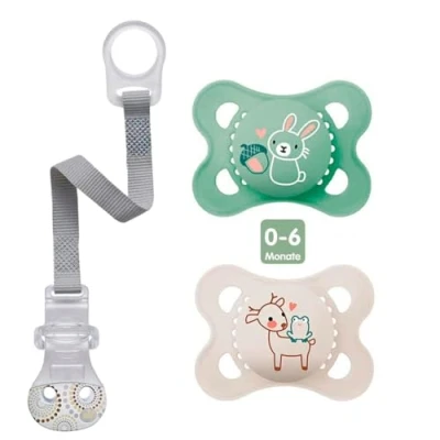 Abbildung von MAM &quot;Skin Soft&quot; Silikon Schnuller // 0 6 Mo. Neutral 2er Set inkl. Sterilisiertrasportboxe &amp; NIP Schnullerband