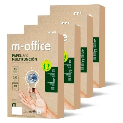 Abbildung von Recyclingpapier, DIN A3, 80 g, Papier für Kopierer und Drucker, 4 Packungen mit 250 Blatt 100% m office (1000 Blatt)