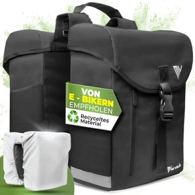 Abbildung von MIVELO Fahrradtasche Fahrrad Gepäckträgertasche Doppeltasche 36L inkl. Regenschutzhülle, Recyceltes Polyester