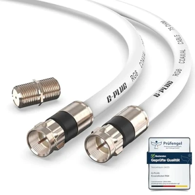 Abbildung von G PLUG Antennenkabel 1m TV Kabel Verlängerung für Sat F Stecker Koaxialkabel geeignet TV, HDTV, Radio, DVB T, C, S, S2 / Full HD Doppelgummi und RG6 Pressverbinder