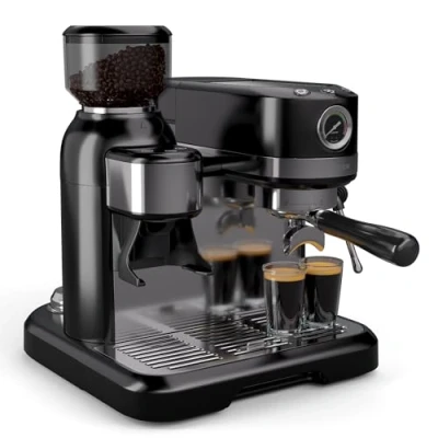 Abbildung von Klarstein Espressomaschine, 1.4l Kaffeekanne, Edelstahl Siebträger, Elektrisch 19 Bar Espressomaschine Kaffemaschine Kegel Mahlwerk