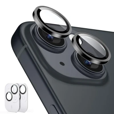 Abbildung von ESR Kamera Schutz für iPhone 15/15 Plus und 14/14 Plus, Armorite Einzel Linsen Schutzfolien, kratzfestes, ultradünnes gehärtetes Glas mit Aluminiumkante, Serie, 2 Stück, Schwarz
