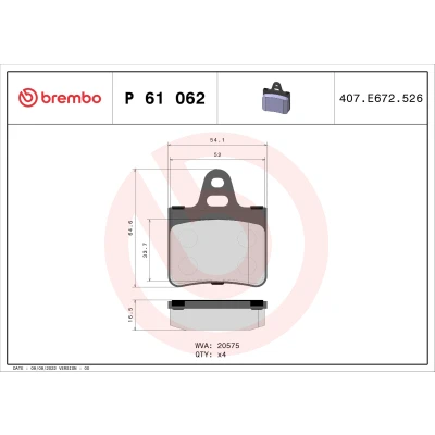 Abbildung von BREMBO P 61 062 Bremsbelagsatz exkl. Verschleißwarnkontakt ohne Zubehör CITROËN: BX Schrägheck, Kombi, CX 1