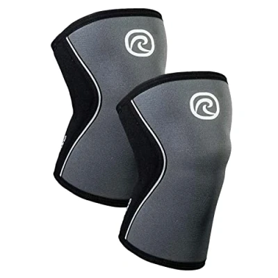 Abbildung von Rehband Kniebandage Kraftsport, Kniestütze für Cross Fit &amp; schweres Training, Knee Sleeve aus 5 mm Neopren, in vielen Farben Größen, Unisex, Farbe:Stahl Grau 1 Paar, Größe:M